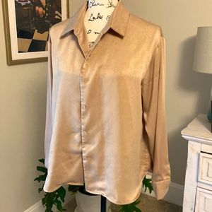 Light tan satin button front oversized blouse